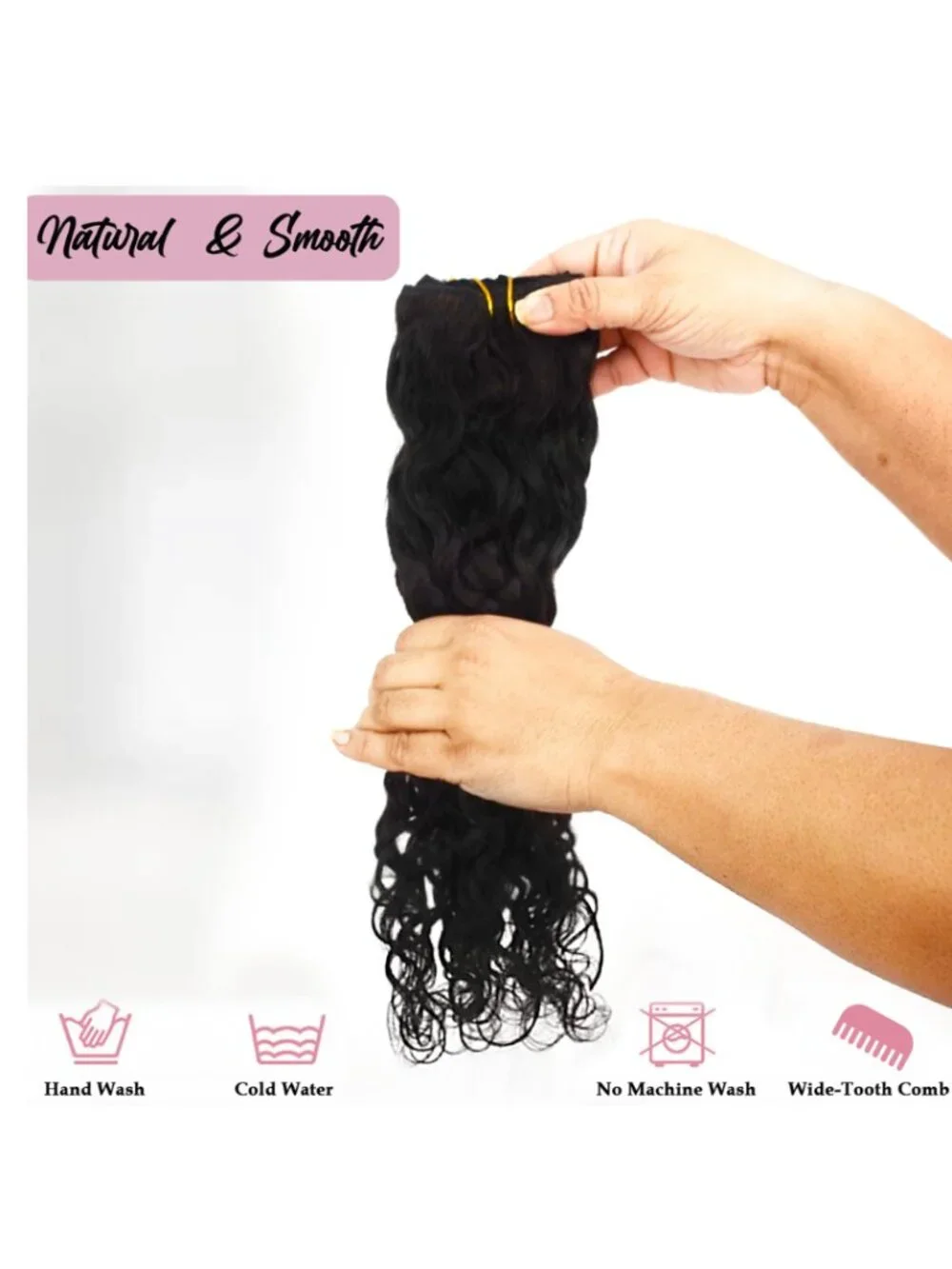 Hair Glow LLC 100% Human Hair Water Wave Clip-In Extensions 20” Natural Brown